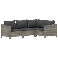 vidaXL 4-delige Loungeset met kussens poly rattan grijs