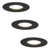 Set van 3 Bari LED inbouwspots - 5 Watt 400 lumen - 4000K neutraal wit - GU10 - Dimbaar - Rond - IP65 waterdicht - Zwart - Voor binnen, buiten en badkamer