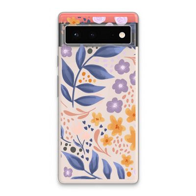 Flowers with blue leaves: Google Pixel 6 Transparant Hoesje