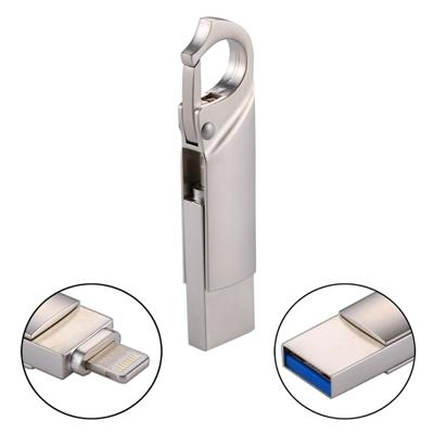 RQW-10F 2 in 1 USB 2.0 & 8-pins 128 GB sleutelhanger Flash Drive voor iPhone & iPad & iPod & meest Android Smartphones & PC Computer