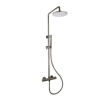 Regendoucheset Opbouw Sanilux Blair Thermostatisch Geribbelde Knop Douchekop 30 cm Gunmetal Sanilux