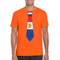 Oranje t-shirt met Hollandse vlag stropdas - voor heren - Nederland supporter - Koningsdag