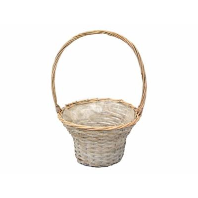 Paasmand met hengsel - bruin - D35 x H56 cm - rotan - gevlochten riet - hengselmand