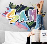 Stickers drukken Gebroken muur met kleurrijke graffiti met naam - thumbnail