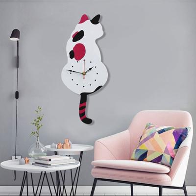 42 * 18cm thuiskantoor slaapkamer decoratie batterij geëxploiteerd kat gevormde Wandklok met swingende staarten (wit)