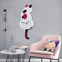 42 * 18cm thuiskantoor slaapkamer decoratie batterij geëxploiteerd kat gevormde Wandklok met swingende staarten (wit)
