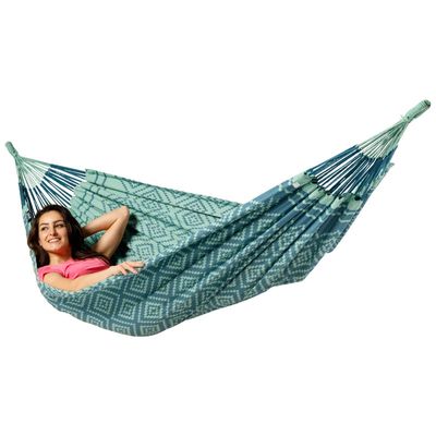 Eenpersoons hangmat - 300x140cm - Groen - 120kg draagkracht- 100% katoen - binnen & buiten