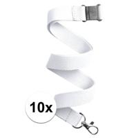 Keycord/lanyard koord - 10x - wit - met sleutelhanger - 50 cm