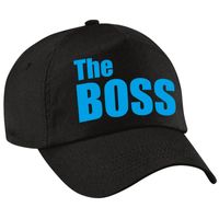 Zwarte feestpet / cap The Boss in blauwe tekst heren   -