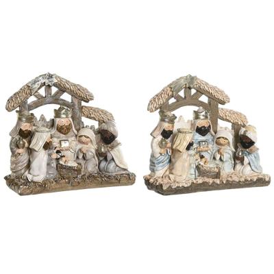 Kerststal set DKD Home Decor Blauw Wit Bruin Hars 20 x 7 x 17,5 cm (2 Stuks)