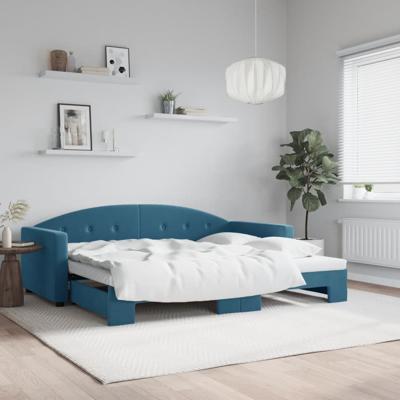 Slaapbank met onderschuifbed 90x200 cm fluweel blauw