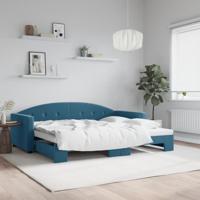 Slaapbank met onderschuifbed 90x200 cm fluweel blauw