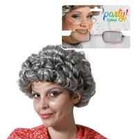 Verkleedpruik voor dames - Oma/sara/bejaarde - met brilletje - Carnaval - krullen