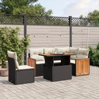 6-delige Loungeset met kussens poly rattan zwart