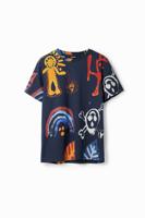 T-shirt met arty tekeningen - BLUE - L