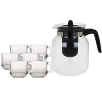 Glazen theepot met filter/infuser van 1,5 liter met 6x stuks theeglazen van 220 ml - thumbnail