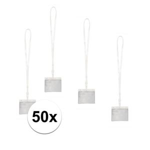 Badgehouders/naamkaarthouders - 50x - met wit keycord/lanyard - plastic - beurs/feest
