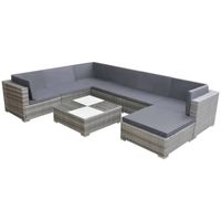 vidaXL 8-delige Loungeset met kussens poly rattan grijs - thumbnail