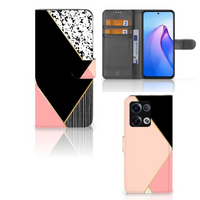 OPPO Reno8 Pro Book Case Zwart Roze Vormen