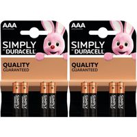 8x Duracell AAA Simply batterijen alkaline LR03 MN2400 1.5 V