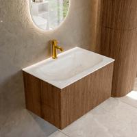Badmeubel Mondiaz Kurve-Dlux | 70 cm | Meubelkleur Walnut | Wastafelkleur Ostra | Solid surface | Midden spoelbak | 1 kraangat