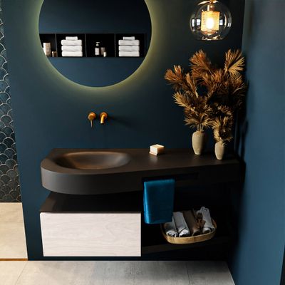 MONDIAZ RIVA 120cm badmeubel onderkast / planchet kleur Underlayment met 1 lade. Wastafel DULCET links 0 kraangaten kleur Urban.