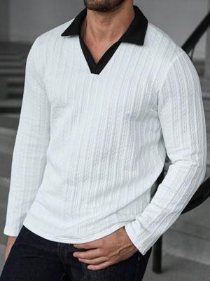 Bon&Bon Homme Men's Jacquard Knitted Long Sleeve Polo Shirt - Black Black and White / M