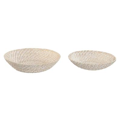 Middenstuk Home ESPRIT Wit Natuurlijk Bamboe Rotan 35 x 35 x 8 cm (2 Onderdelen)