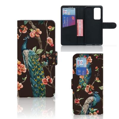 Huawei P40 Pro | Telefoonhoesje | Met pasjeshouder | Pauw met Bloemen