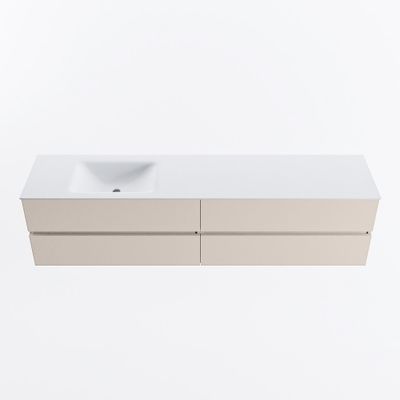 MONDIAZ VICA 200cm badmeubel onderkast Linen 4 lades. Wastafel CLOUD links zonder kraangat, kleur Talc.