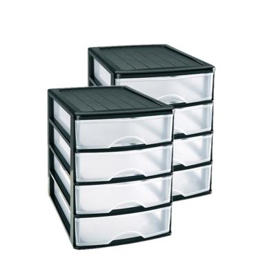 Plasticforte Ladeblok/bureau organizer met 4 lades - 3x stuks - zwart/transparant - L35 x B27 x H35