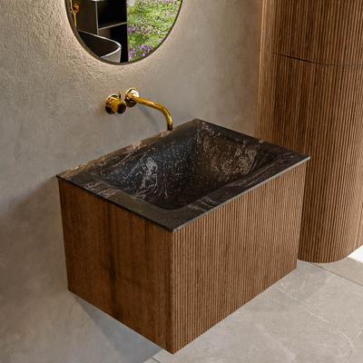 Badmeubel Mondiaz Kurve-Dlux | 60 cm | Meubelkleur Walnut | Wastafelkleur Lava | Solid surface | Midden spoelbak | Zonder kraangat(en)