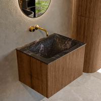 Badmeubel Mondiaz Kurve-Dlux | 60 cm | Meubelkleur Walnut | Wastafelkleur Lava | Solid surface | Midden spoelbak | Zonder kraangat(en)
