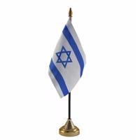 Vlag Israel tafelvlaggetje - 10 x 15 cm - met gouden standaard - Hoogte 27 cm