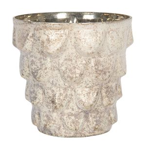 Clayre & Eef Theelichthouder Ø 12x13 cm Beige Glas Rond Waxinelichthouder Beige Waxinelichthouder