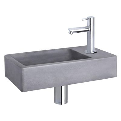 Differnz Force fonteinset - 40x22x8cm - Rechthoek - 1 kraangat - Recht chromen kraan - Beton Grijs 38.400.64