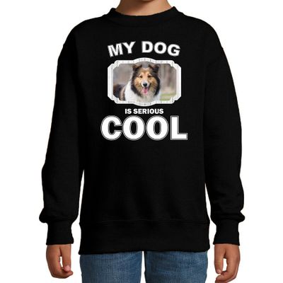 Sheltie honden trui / sweater my dog is serious cool zwart voor kinderen