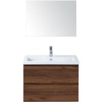 Vogue Badmeubelset 80 cm - Greeplijst in Kleur - Walnoot - Keramische Wastafel Wit 1 Kraangat met Spiegel