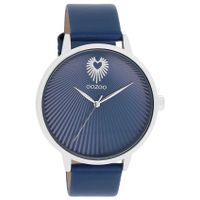 OOZOO C11243 Horloge Timepieces staal-leder zilverkleurig-blauw 42 mm
