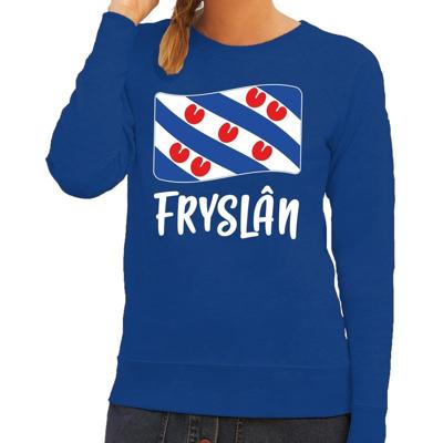 Friesland thema trui - sweater - blauw - met Friese vlag - voor dames - Fryslan provincie kleding