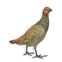 A BRONZE SCULPTURE OF A COLD PAINTED PIGEON