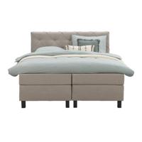 Leen Bakker - Boxspring Liv Geruit - 160x200 Cm - Vierkante Poot - Stof - Beige