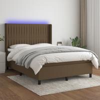 Boxspring met matras en LED stof donkerbruin 140x200 cm