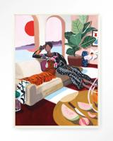 Urban Cotton Wandkleed 'Tiger Queen' 110 x 145cm in Floating Frame - off white