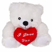Knuffelbeertje met hart - wit - pluche - 22 cm - valentijnsdag - i love you - cadeau