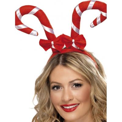Smiffys Haarband met kerst zuurstokken - rood - kunststof - kerst accessoires - kerst artikelen?