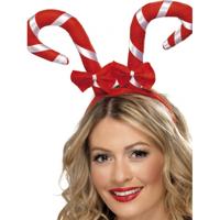 Smiffys Haarband met kerst zuurstokken - rood - kunststof - kerst accessoires - kerst artikelen?