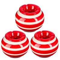 Terras asbak/stormasbak - 3x - rond - keramiek - 12 x 8 cm - rood/wit - Buiten asbakken