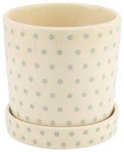 HEMA Bloempot - 14 Cm X Ø 13.5 Cm - Groen/wit Keramiek Stip