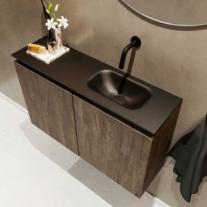 Mondiaz Ture 80cm toiletmeubel dark brown met wastafel urban rechts geen kraangat